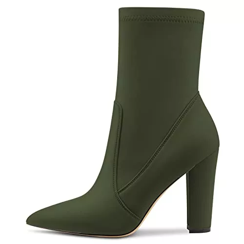 Castamere Stiefel Castamere Damen Chunky Blockabsatz Hoher High Absatz Spitze Zehenkappe Stiefeletten Reißverschluss Slip-on Cute Dress Hochzeit Party Stiefel 10CM