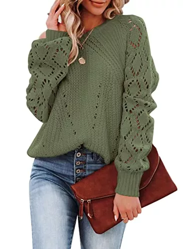 Dokotoo Pullover & Strickmode Dokotoo Damen Strickpullover Elegant Rundhals Pullover Langarm Grobstrick Pulli Herbst Winter Einfarbig Oberteile Tops S-XXL