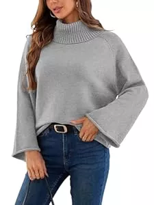 Theenkoln Pullover & Strickmode Theenkoln Damen Pullover Herbst Rollkragenpullover: Winter Oversize Strickpullover 2024 Mode Outdoor Pullis Lässig Business Tops Warm Jumper Langarm Trompetenärmel Gestrickt Outfit