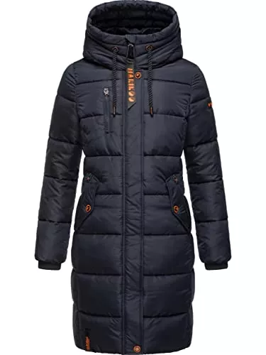MARIKOO Mäntel MARIKOO Damen Wintermantel Warmer Steppmantel lang mit Brusttasche und Verstellbarer Kapuze Yuikoo XS-XXL