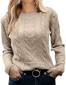 Runcati Pullover & Strickmode Runcati Damen Pullover Casual Einfarbige Langarm Kabel Stricken Crewneck Soft Elegant Chunky Pullunder Sweater