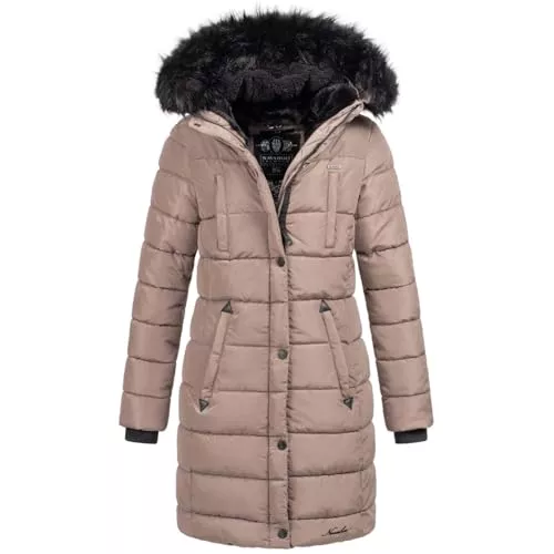 Navahoo Mäntel Navahoo Winterjacke Damen - Wasserabweisend, Warm, Kapuze, Winddicht - Wintermantel Lang, Mantel Frauen, Teddyfell gefüttert - Stehkragen, 7 Taschen, verlängerter Zipper