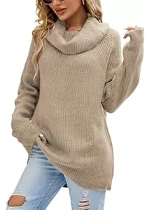 crazy bean Pullover & Strickmode crazy bean Pullover Damen Rollkragenpullover Langarm Winter Sweater Longshirt Oberteile Damen Dicke Strickpullover Lose Grobstrick Zopfmuster