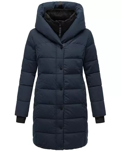 Navahoo Mäntel Navahoo Damen Wintermantel Warmer Steppmantel lang mit Kapuze und abnehmbarem Fleece-Kragen Knutschilein XS-3XL