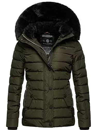 Navahoo Jacken Navahoo Damen warme Winter Steppjacke mit Abnehmbarer Kunstfell-Kapuze Milianaa XS-3XL