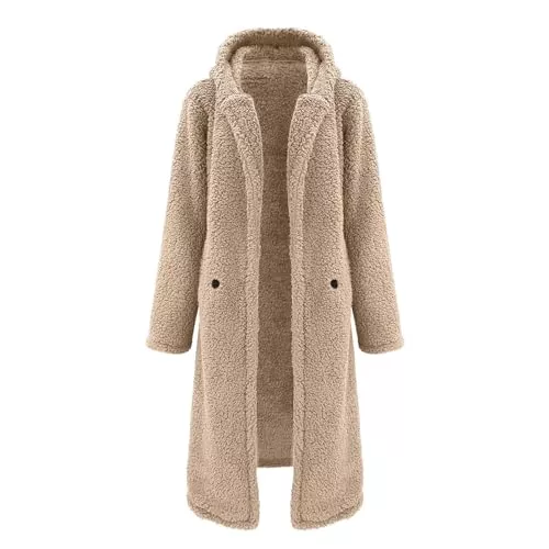 Generisch Mäntel Generisch Winterjacke Damen Elegant Einfarbig Revers Lang Teddy Trenchcoat Winter Warm Langarm Plüschjacke Übergangsjacke Plüsch Mantel Mit Taschen Lang Wintermantel Cardigan Outwear