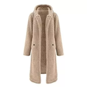 Generisch Mäntel Generisch Winterjacke Damen Elegant Einfarbig Revers Lang Teddy Trenchcoat Winter Warm Langarm Plüschjacke Übergangsjacke Plüsch Mantel Mit Taschen Lang Wintermantel Cardigan Outwear