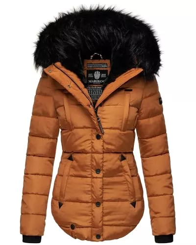 MARIKOO Jacken MARIKOO warme Damen Winter Jacke Winterjacke Steppjacke gefüttert Kunstfell B618