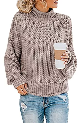 Imuedaen Pullover & Strickmode Imuedaen Pullover Damen Elegant Winter Rollkragenpullover Strickpullover Grobstrickpullover Casual Lose Langarm Pulli Oberteile
