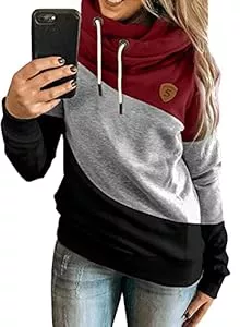 Dokotoo Pullover & Strickmode Dokotoo Damen Kapuzenpullover Stehkragen Hoodie Pullover Farbblock Sweatshirt Langarmshirt Oberteile für Herbst Winter S-3XL