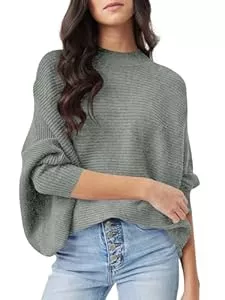 Imily Bela Pullover & Strickmode Imily Bela Pullover Damen Fledermausärmel Strickpullover Oversized Jumper Lose Gestrickte Pullis Hoher Kragen Sweater Elegant.