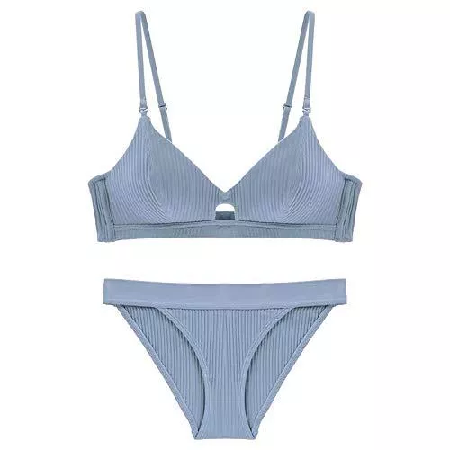 SWNN Unterwäsche & Dessous SWNN Dessous-Set, Unterwäsche-Set, sexy Faden, Baumwolle, bequem, atmungsaktiv, dünn, ohne Stahlring, passt sich der Brustform an, drei Reihen und zwei Schnallen (Farbe: Blau, Größe: 75B = 32B = 70B)