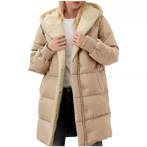 Guhmomh Mäntel Guhmomh Winterjacke Damen Wintermantel Lange Steppjacke Warme Gefüttert Daunenjacke Langarm Parka mit Kapuze Winterparka Einfarbig Hoodie Reißverschluss Mantel Baumwolle Jacke Winddicht Outdoorjacke