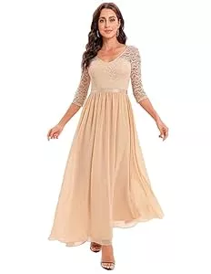 DRESSTELLS Cocktail DRESSTELLS Damen Abendkleider Lang Chiffon Brautjungfernkleider Hochzeitskleid Spitzenkleider V Ausschnitt Abendkleid