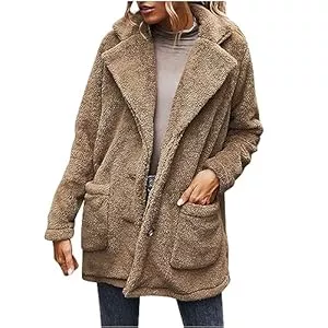 yiouyisheng Mäntel yiouyisheng Teddy Mantel Damen Plüschmantel Langarm Wintermantel Plüsch Kurzmantel mit Knöpfen und Taschen, Teddyjacke Damen Fleecejacke Winter Plüschjacke Warm Kuscheljacke