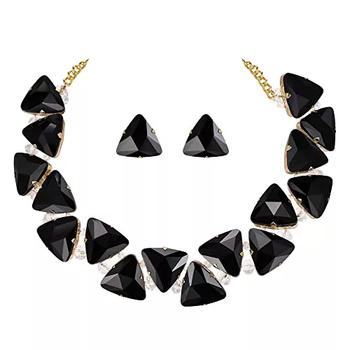 Clearine Schmuck Clearine Art Deco Sparkly Statement Halskette Ohrringe Set Dreieck Schmuckset für Damen, mehrfarbig Gold-Ton