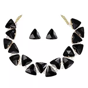 Clearine Schmuck Clearine Art Deco Sparkly Statement Halskette Ohrringe Set Dreieck Schmuckset für Damen, mehrfarbig Gold-Ton