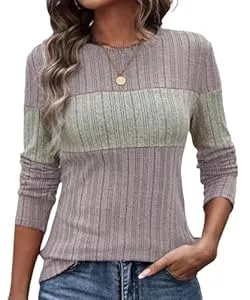 EIRUKON Pullover & Strickmode EIRUKON Pullover Damen Langarmshirt Rundhal Lässige Strickpullover Leichte Sweater Herbst Oberteile Elegant Farbblock Tunika Tops S-XXL