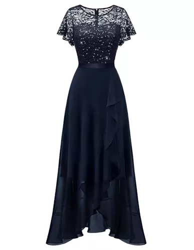 Berylove Abendkleider Berylove Abendkleid Lang Elegant für Hochzeit Kleid mit Schlitz Cocktailkleid Damen Elegant mit Ärmeln Elastische Taille