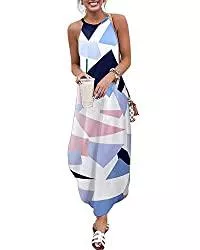 CNFIO Freizeit CNFIO Sommer Maxi Kleider Damen Elegant Blusenkleider V-Ausschnitt Ärmellos Einfarbig Strickkleid Strand Kleider