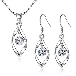 Zolkamery Schmuck Zolkamery Schmuckset Silber 925 Damen, 925 Sterling Silber Twist Halskette &amp; Ohrringe Ohrhänger Set, Haken Damen Schmuck Set Silberkette &amp; Ohrringe Hängend mit AAAAA Zirkonia für Mädchen Frauen