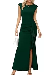 Missufe Abendkleider Missufe Damen Ballkleid Maxi Abendkleider Flügelärmel Cocktail Rüsche Schlitz Meerjungfrau Bodycon Hochzeit Festlich Kleid