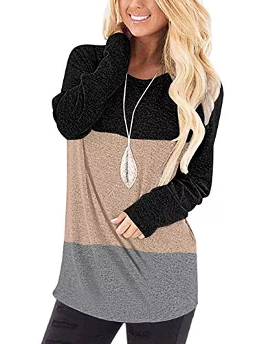WNEEDU Pullover & Strickmode WNEEDU Damen Langarm T-Shirt Leicht Oberteile Lose Langarmshirt Tunika Casual Bluse Rundhals Tops