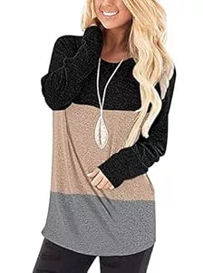 WNEEDU Pullover & Strickmode WNEEDU Damen Langarm T-Shirt Leicht Oberteile Lose Langarmshirt Tunika Casual Bluse Rundhals Tops