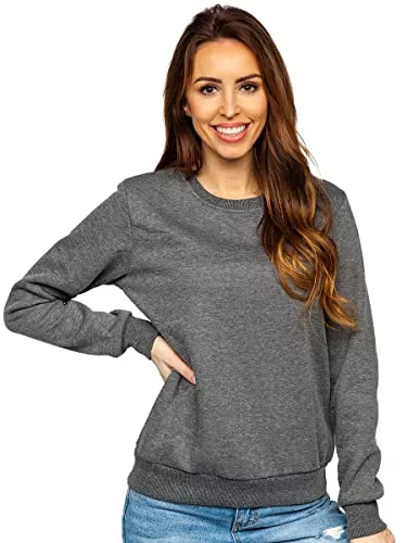 BOLF Pullover & Strickmode BOLF Damen Sweatshirt Pullover ohne Kapuze Basic Langarmshirt Top Baumwollmischung Pulli Rundhals-Ausschnitt Sweater Farbvarianten Sportlich Fitness [A1A]
