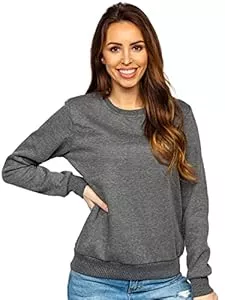 BOLF Pullover & Strickmode BOLF Damen Sweatshirt Pullover ohne Kapuze Basic Langarmshirt Top Baumwollmischung Pulli Rundhals-Ausschnitt Sweater Farbvarianten Sportlich Fitness [A1A]