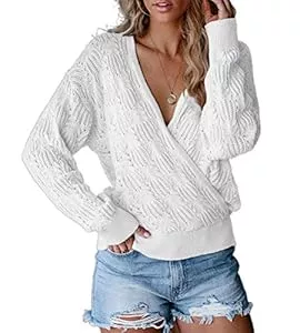 shownicer Pullover & Strickmode shownicer Pulli Damen Strickpullover Langarm Casual Sexy V-Ausschnitt Pullover Sweatshirt Oversize Loose Lange Ärmel Stricken Batwing Rücken Oberteil Tops Kreuz Sweater Strickpulli