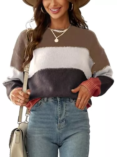 CUPSHE Pullover & Strickmode CUPSHE Damen Strickpullover Rundhalsausschnitt Langarm Streifen Farbblock Feinstrick Pullover Oberteile Tops Knit Sweater