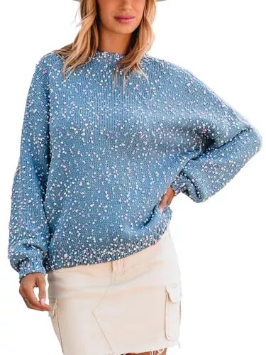 CUPSHE Pullover & Strickmode CUPSHE Damen Strickpullover Rundhals Langarm Regenbogen Bunte Melierte Optik Feinstrick Pulli Herbst Winter Oberteile Tops Lässig Knit Sweater