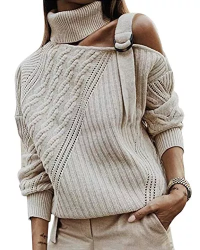 ORANDESIGNE Pullover & Strickmode ORANDESIGNE Damen Rollkragenpullover Strickpullover Winter Lässiges Stricken Pulli Sweatshirt Oberteile Schulterfrei Elegant Strickpulli Sweater Oberteiles Tops