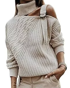 ORANDESIGNE Pullover & Strickmode ORANDESIGNE Damen Rollkragenpullover Strickpullover Winter Lässiges Stricken Pulli Sweatshirt Oberteile Schulterfrei Elegant Strickpulli Sweater Oberteiles Tops