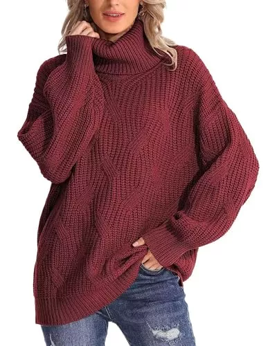 QUNERY Pullover & Strickmode QUNERY Winterpullover Damen Warm Oversize Rollkragen Strickpullover Lose Fledermausärmel Strickpulli für Herbst Winter