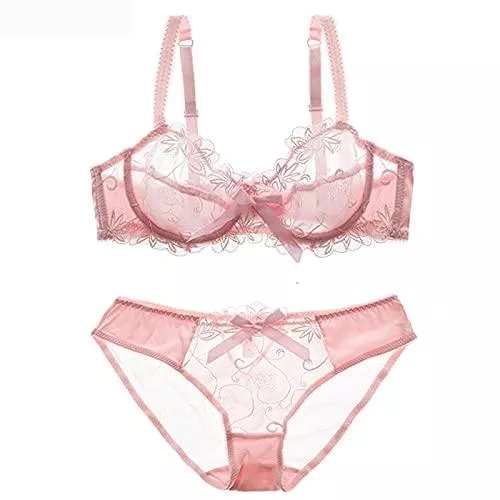 CJshop Unterwäsche & Dessous Sexy Reizwäsche Dessous Set Damen-Spitze-BH und Slipy Set sexy transparent Plus up-BH-BH Underwire leicht gesäumte Wäsche-Set Damen BH Set (Color : Pink, Cup Size : 95C)
