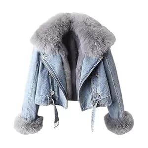 FYHTC Jacken FYHTC Jeansjacke mit Fell Damen Winterjacke Grosse Grössen Gefüttert Felljacke Jeans Puffer Jeansmantel Jacken Winter Jacke Denim Warm Winterjacken