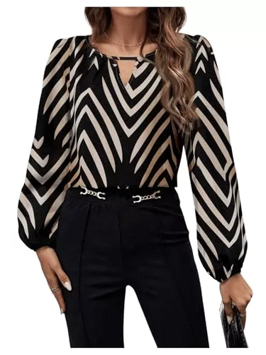 GORGLITTER Langarmblusen GORGLITTER Bluse Damen Oberteil Langarm Bluseshirt Büro Causal Tunika Blusetop Festliche Hemdshirt