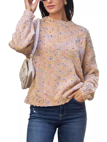 CUPSHE Pullover & Strickmode CUPSHE Damen Strickpullover Rundhals Langarm Regenbogen Bunte Melierte Optik Feinstrick Pulli Herbst Winter Oberteile Tops Lässig Knit Sweater