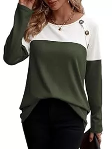 FANGJIN Pullover & Strickmode FANGJIN Pullover Damen Langarmshirt Fraeun Herbst Farbblock Tops Tunika Oberteile Lässige Mode elegant Bluse Tshirt Kleidung