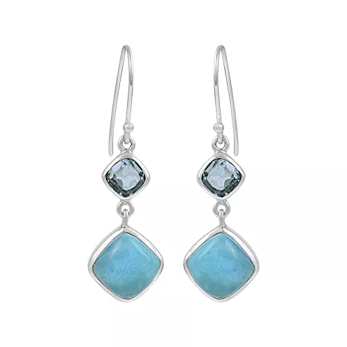 Ravishing Impressions Schmuck Ravishing Impressions Larimar Blautopas massiv 925 Sterling Silber baumelnde Ohrringe Fischhaken für Damen und Mädchen, Stein, Larimar & Blautopas