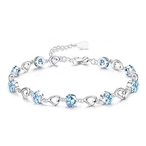 JeweBella Schmuck JeweBella Silber Armband für Damen Mädchen Verstellbares Liebes Herz Armband Glänzender Zirkonia Kristall Armbänder Armkette Armband Freundschaftsarmbänder für Frauen Mädchen Weiß/Blau/Rosa/Lila