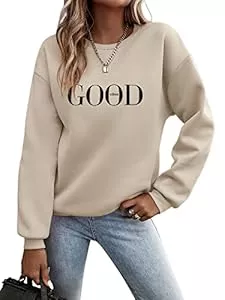 Minetom Pullover & Strickmode Minetom Pullover Damen Sweatshirt Briefe Drucken Langarm Rundhals Pulli Herbst Winter Frauen Buchstaben Druck Locker Casual Oberteil Sport Streetwear Sweatshirts ohne Kapuze Bluse Tops