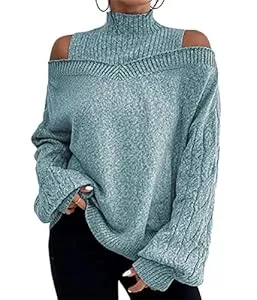 Tomwell Pullover & Strickmode Tomwell Pullover Damen Rollkragenpullover mit Laternenärmeln Elegant Strickpullover Casual Lose Grobstrickpullover Langarm Pulli Oberteile Sweatshirt Sweater für Herbst Winter