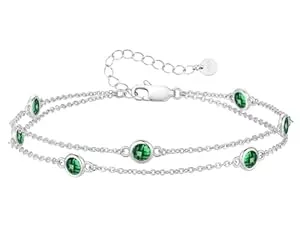LOUISA SECRET Schmuck LOUISA SECRET Damen Armband Layered mit Geburtsstein Anhängern Doppelt Kette für Frauen Mädchen 925 Sterling Silber Armbänder, Geburtstag Jahrestag Weihnachten Geschenk für Sie Frauen Freundin Mutter