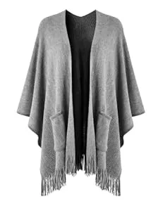 Ferand Schals & Tücher Ferand Damen Poncho mit Offener Vorderseite und Taschen, Weiche Strick Cape mit Fransen für Herbst Winter