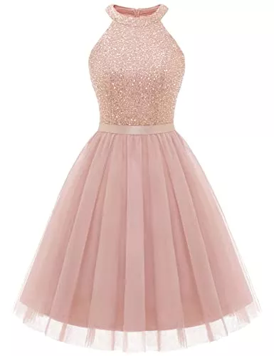 Dressystar Cocktail Dressystar Damen Ärmellos Cocktailkleid Kurz Elegant Pailletten Tüll Party Kleid