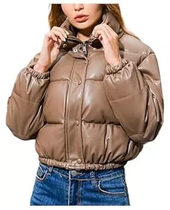 Shuanghao Jacken Shuanghao Damen-Winter Warme-Wasserdicht PU-Leder Verdickte-Schicke Kurz-Outerwear Damenjacke - Lässige Weich Lederjacke Stehkragen Reißverschluss Steppjacke Outdoor Oberteile Fashion