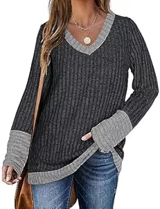 DUOEASE Pullover & Strickmode DUOEASE Pullover Damen Winter Casual Langarm Oversize Sweater V-Ausschnitt Lightweight Oberteile